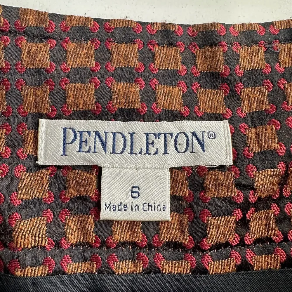 Pendleton Jacquard Patch‎ Pocket Kick Pleat Knee Length Bronze Career Skirt 6